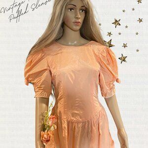 🍑 VINTAGE PEACH PUFF SLEEVE DRESS 🍑 Cottagecore • Princesscore •